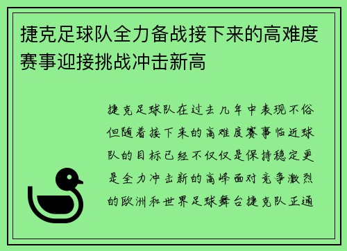 捷克足球队全力备战接下来的高难度赛事迎接挑战冲击新高