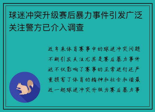 球迷冲突升级赛后暴力事件引发广泛关注警方已介入调查
